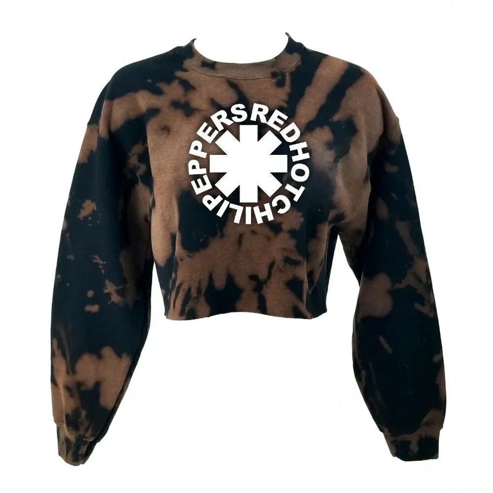Red Hot Chili Peppers Acid Wash Cropped Crop Top Long Sleeve Crewneck Sweatshirt